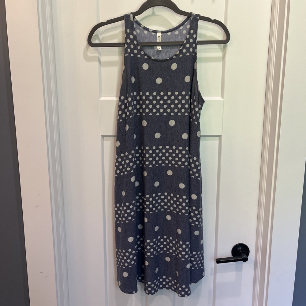 MTS Blue And White Polka Dot Tank Shirt Dress‎ Pockets Women's Size Medium